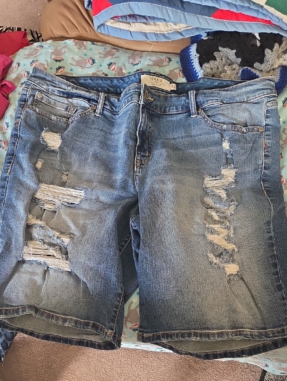 torrid Light Blue Distressed Denim Bermuda Shorts